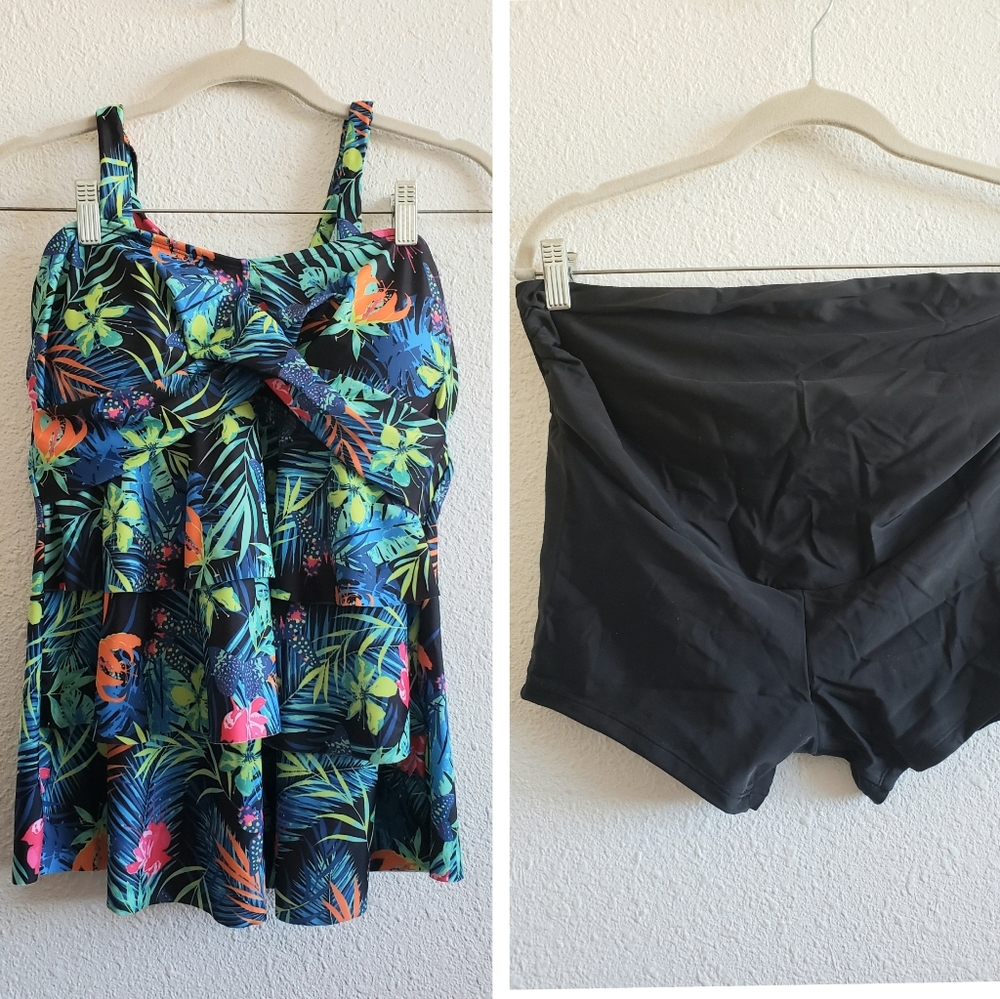 NWT Women 2 Pieces Swimsuite Layered Pushup Tankini Floral Dressand and…